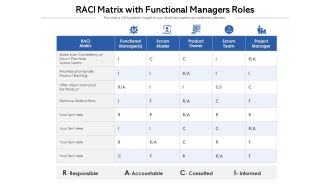 RACI Matrix With Functional Managers Roles Ppt PowerPoint Presentation Layouts Brochure PDF