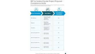 RFP For Federal Tender Project Proposal Compliance Matrix One Pager Sample Example Document