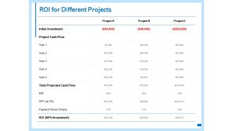 ROI For Different Projects Ppt PowerPoint Presentation Icon Graphics