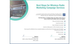 Radio Marketing Plan Product Launch Next Steps For Wireless Radio Marketing Campaign Services Designs PDF