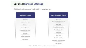 Recreational Program Proposal Our Event Services Offerings Ppt Styles Visual Aids PDF