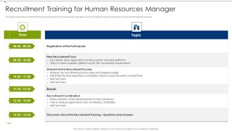Recruitment Training Program For Workforce Recruitment Training For Human Resources Manager Brochure PDF