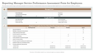 Reporting Manager Service Performance Assessment Form For Employees Background PDF