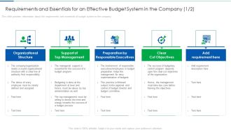 Requirements And Essentials For An Effective Budget System In The Company Mockup PDF