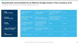Requirements And Essentials For An Effective Budget System In The Company Rules PDF