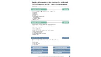 Residential Cleaning Service Residential Building Cleansing Services Contractor One Pager Sample Example Document
