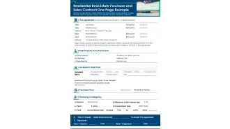 Residential Real Estate Purchase And Sales Contract One Page Example PDF Document PPT Template