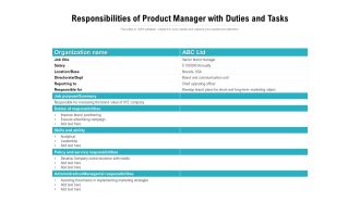 Responsibilities Of Product Manager With Duties And Tasks Ppt PowerPoint Presentation Portfolio Graphics PDF