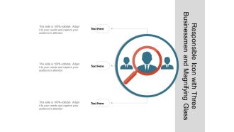 Responsible Icon With Three Businessmen And Magnifying Glass Ppt PowerPoint Presentation File Model PDF