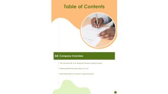 Restaurant Business Funding Proposal Table Of Contents One Pager Sample Example Document