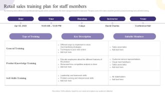 Retail Sales Training Plan For Staff Members Professional PDF