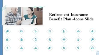 Retirement Insurance Benefit Plan Icons Slide Sample PDF