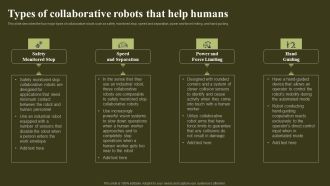 Revolutionizing Human Machine Collaboration Cobots Types Of Collaborative Robots That Help Humans Background PDF