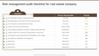 Risk Management Audit Checklist For Real Estate Company Slide Icons PDF