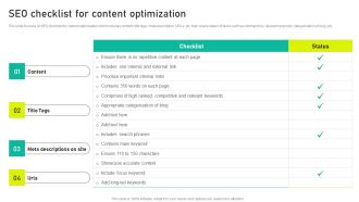 SEO Checklist For Content Optimization Ppt Example 2015 PDF