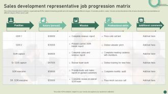 Sales Development Representative Job Progression Matrix Portrait PDF