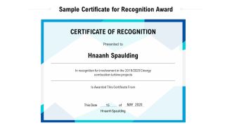 Sample Certificate For Recognition Award Ppt PowerPoint Presentation File Mockup PDF