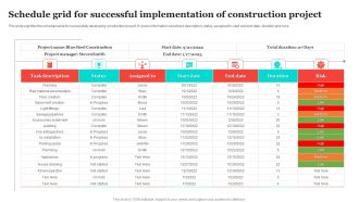 Schedule Grid For Successful Implementation Of Construction Project Background PDF
