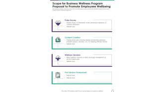 Scope Business Wellness Program Proposal Promote Employees Wellbeing One Pager Sample Example Document