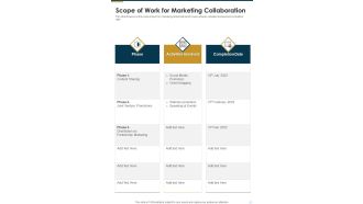 Scope Of Work For Marketing Collaboration One Pager Sample Example Document