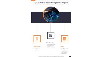 Scope Of Work For Video Making Service Proposal One Pager Sample Example Document