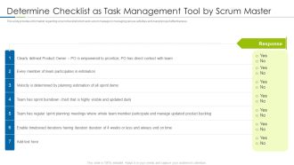 Scrum Techniques Deployed Agile Members It Determine Checklist As Task Management Tool By Scrum Master Topics PDF