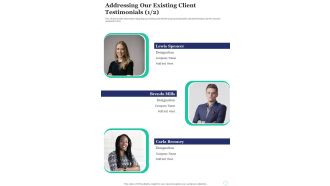 Sell Commercial Flights Addressing Our Existing Client Testimonials One Pager Sample Example Document
