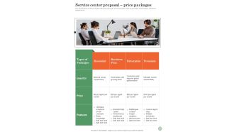 Service Center Proposal Price Packages One Pager Sample Example Document