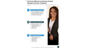 Services Offered By Business Project Research Survey Company One Pager Sample Example Document