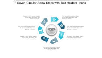 Seven Circular Arrow Steps With Text Holders Icons Ppt Powerpoint Presentation Show Brochure