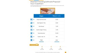 Shipment Tracking Software Proposal Your Investment One Pager Sample Example Document