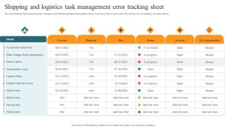 Shipping And Logistics Task Management Error Tracking Sheet Professional PDF