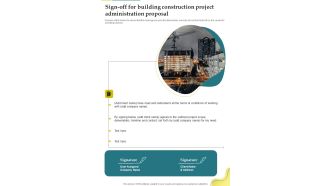 Sign Off For Building Construction Project Administration Proposal One Pager Sample Example Document