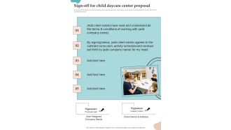 Sign Off For Child Daycare Center Proposal One Pager Sample Example Document