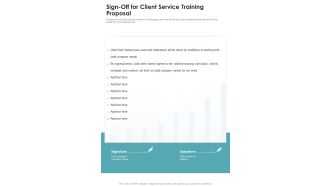 Sign Off For Client Service Training Proposal One Pager Sample Example Document