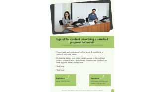 Sign Off For Content Advertising Consultant Proposal For Brands One Pager Sample Example Document