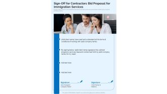 Sign Off For Contractors Bid Proposal For Immigration Services One Pager Sample Example Document