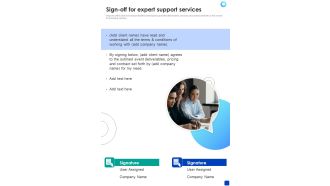 Sign Off For Expert Support Services One Pager Sample Example Document