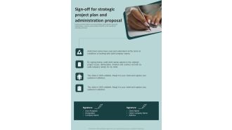 Sign Off For Strategic Project Plan And Administration Proposal One Pager Sample Example Document