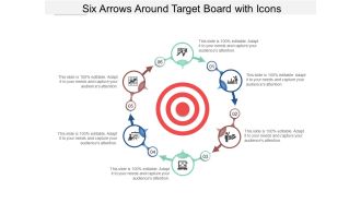 Six Arrows Around Target Board With Icons Ppt Powerpoint Presentation Example