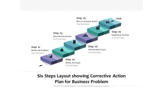 Six Steps Layout Showing Corrective Action Plan For Business Problem Ppt PowerPoint Presentation Icon Display PDF
