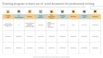 Skill Enhancement Plan Training Program To Learn Use Of Word Documents For Professional Writing Demonstration PDF