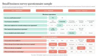 Small Business Survey Questionnaire Sample Survey SS