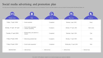 Social Media Advertising And Promotion Plan Introduction PDF