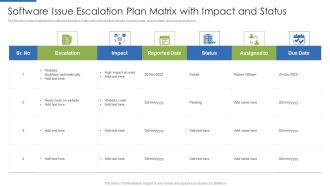Software Issue Escalation Plan Matrix With Impact And Status Microsoft PDF