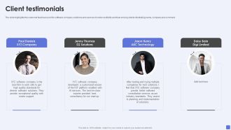 Software Services Business Profile Client Testimonials Ppt PowerPoint Presentation File Graphic Images PDF
