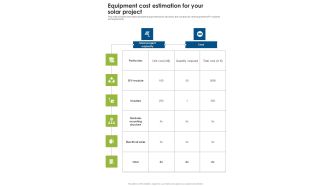 Solar Energy System Sales And Setup Equipment Cost Estimation One Pager Sample Example Document