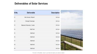 Solar Panel Maintenance Deliverables Of Solar Services Ppt Icon Example File PDF