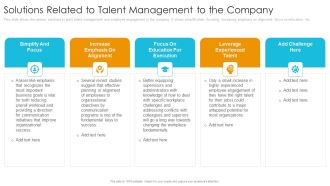 Solutions Related To Talent Management To The Company Infographics PDF