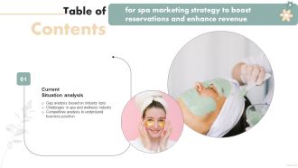 Spa Marketing Strategy To Boost Reservations And Enhance Revenue Table Of Contents Slides PDF